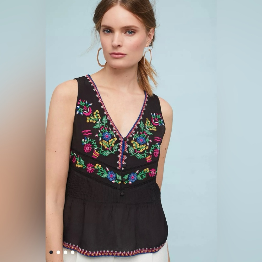 Anthropologie/Maeve Carlotta Embroidered Blouse. Size Small. Black/Floral.